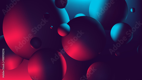 Red blue neon light with a reflection on sphere, gradient vector illustration