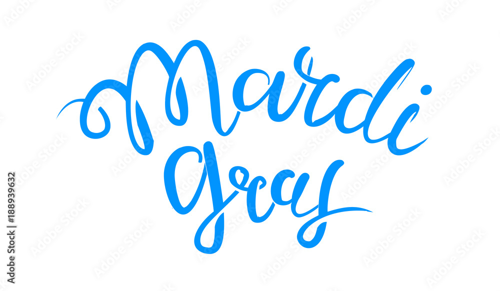 Fototapeta premium Calligraphy with the phrase Mardi Gras. Blue hand drawn lettering. Vector illustration, isolated on white background.