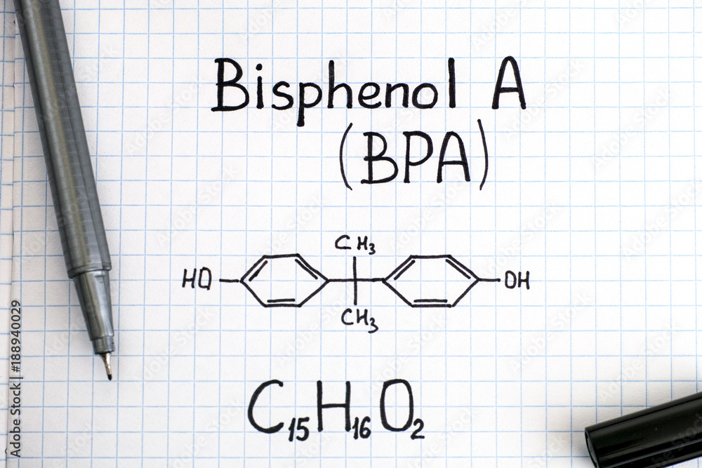 Chemical formula of Bisphenol A (BPA) with black pen. Chemical formula of Bisphenol A (BPA) with black pen.