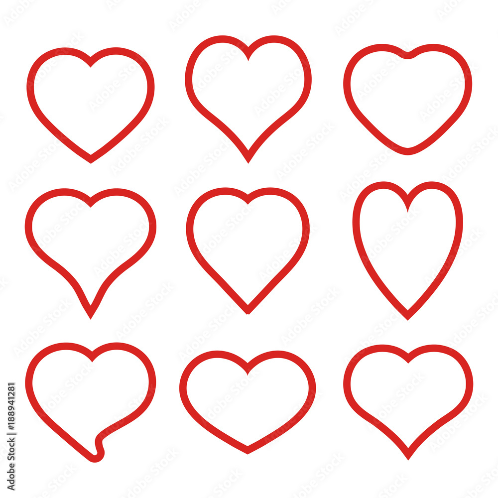 set outline red heart on white background set outline red heart on white background