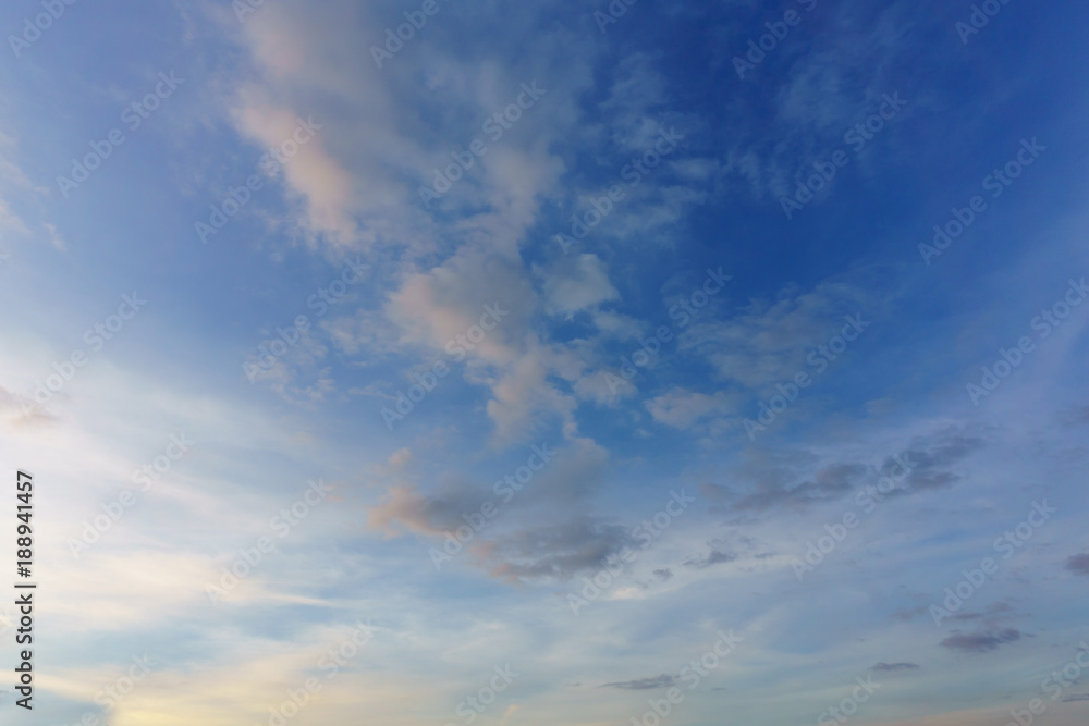 blue sky with clouds in evening or dusk for abstract background. Beautiful and Amazing azure sky with clouds when twilight. copy space for text. blue sky with clouds in evening or dusk for abstract background. Beautiful and Amazing azure sky with clouds when twilight. copy space for text.