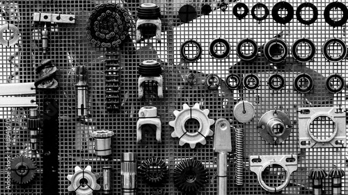 set of spare parts for agricultural machines black and white
