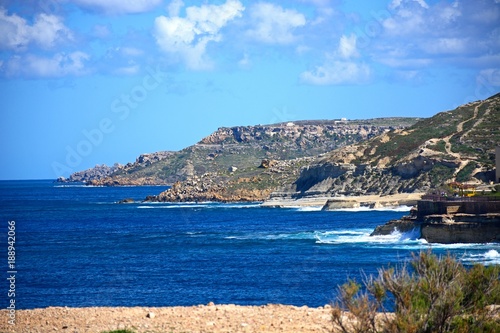 View along the rugged coastline towards Marsalforn  Gozo  Malta.