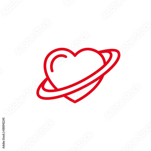 Love with planet Icon. Simple Heart Illustration Line Style Logo Template Design.