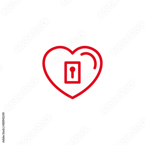 Love with key hole Icon. Simple Heart Illustration Line Style Logo Template Design. 