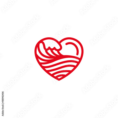 Love with wave sea, ocean, water Icon. Simple Heart Illustration Line Style Logo Template Design. 