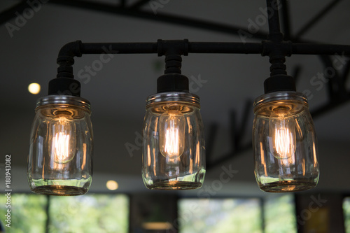 edison light bulbs style hanging on the ceiling for decorated in antique style. idea concept.