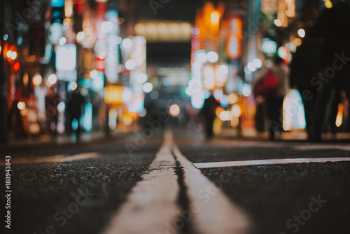 Macro view of a street in Tokyo at night time, street photography