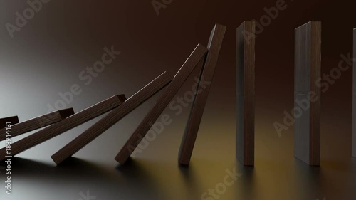 Domino falling loop, side view closeup