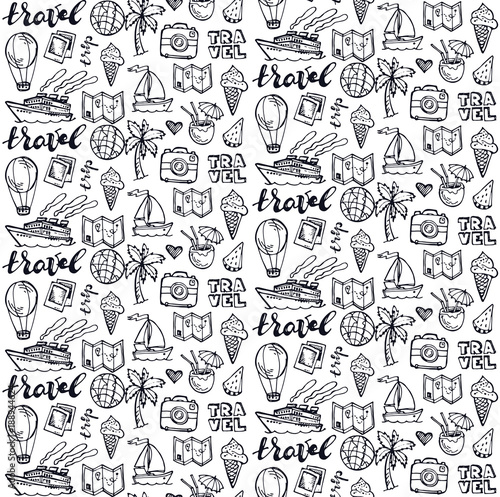 Hand drawn doodle travel pattern