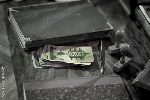 Detail of playing cards on the table.