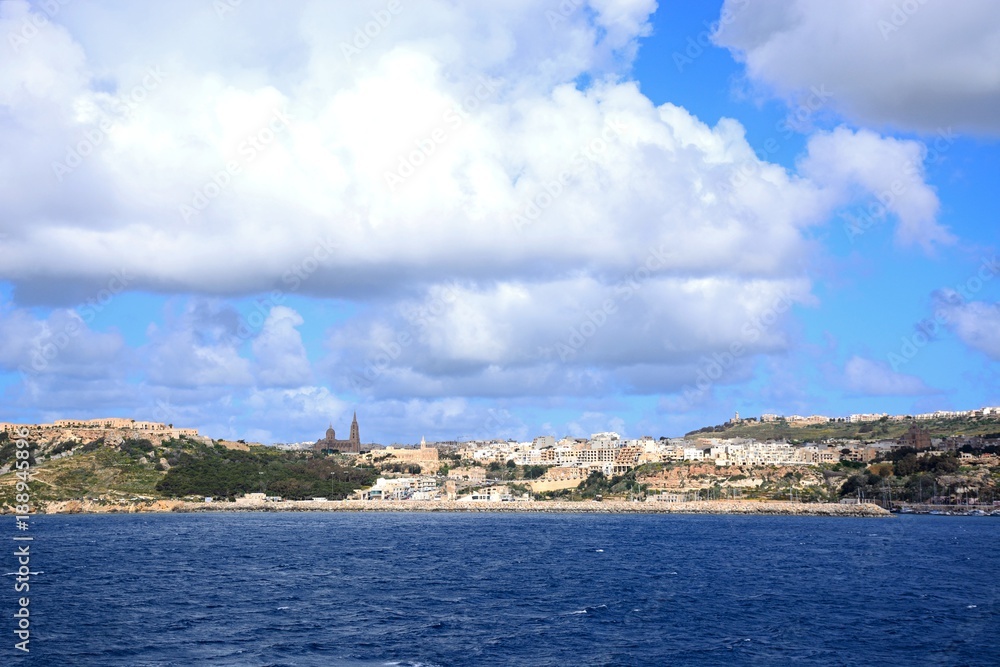View of the town and harbour, Mgarr, Gozo, Malta.