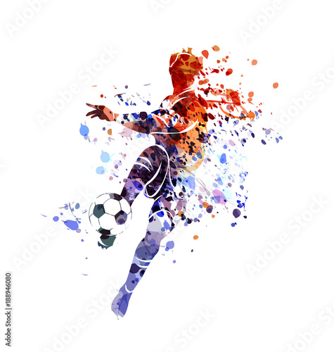 Vector watercolor silhouette soccer player