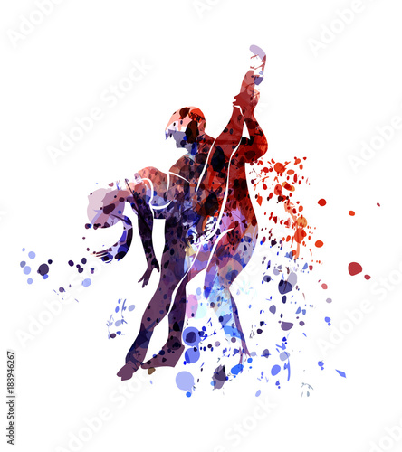 Vector watercolor silhouette of dancing couple