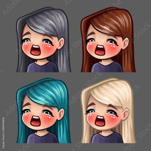 Emotion icons gasm female with long hairs for social networks and stickers photo