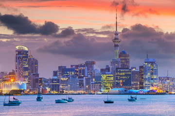Crédence de cuisine Nouvelle-Zélande Skyline d'Auckland au coucher du soleil  © rudi1976