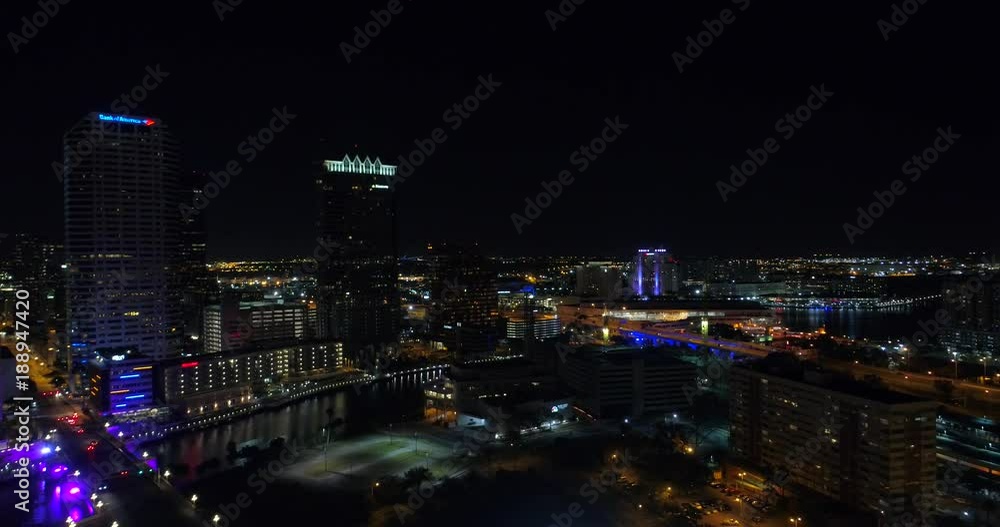 Aerial nigth drone video Tampa Downtown city lights and River Aerial nigth drone video Tampa Downtown city lights and River