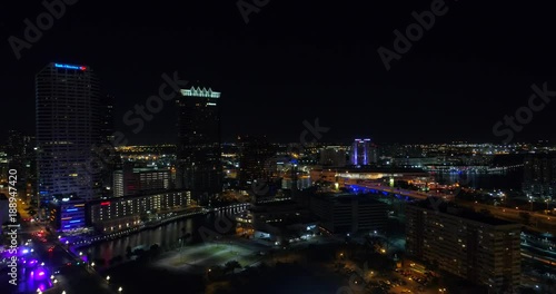 Aerial nigth drone video Tampa Downtown city lights and River photo