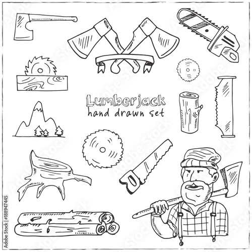 Hand drawn doodle lumberjack set.