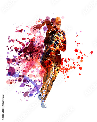 Vector watercolor silhouette of running woman