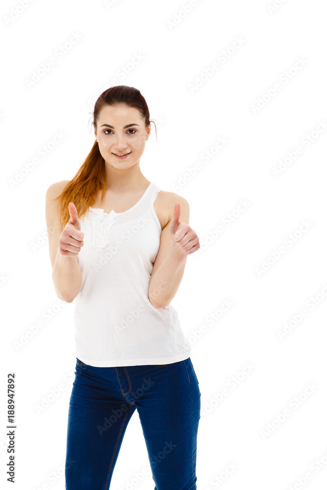 Woman showing OK sign isolated on white background Woman showing OK sign isolated on white background