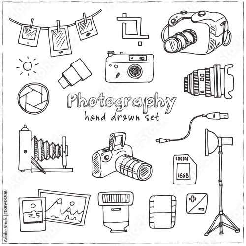 Hand drawn doodle photography set.