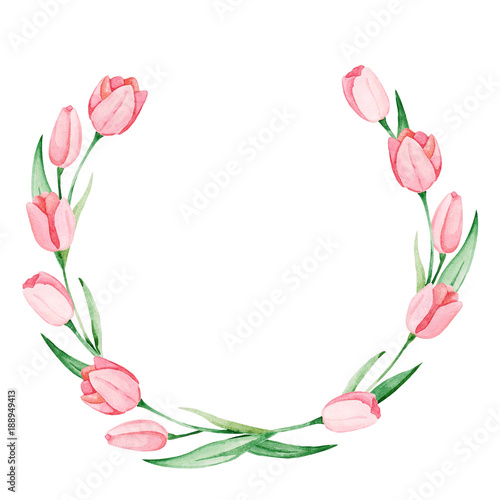 Fototapeta Naklejka Na Ścianę i Meble -  Watercolor tulips frame. International women's day. For design, card, print or background