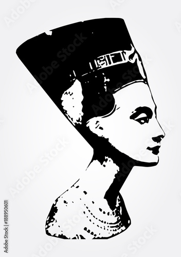 Nefertiti - Egyptian Queen. Silhouette Nefertiti isolated on gray background. Vector illustration