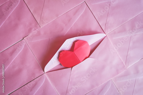 Red heart paper origami in ...
