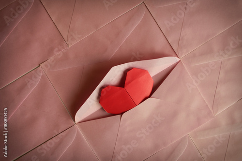 Red heart paper origami in ...