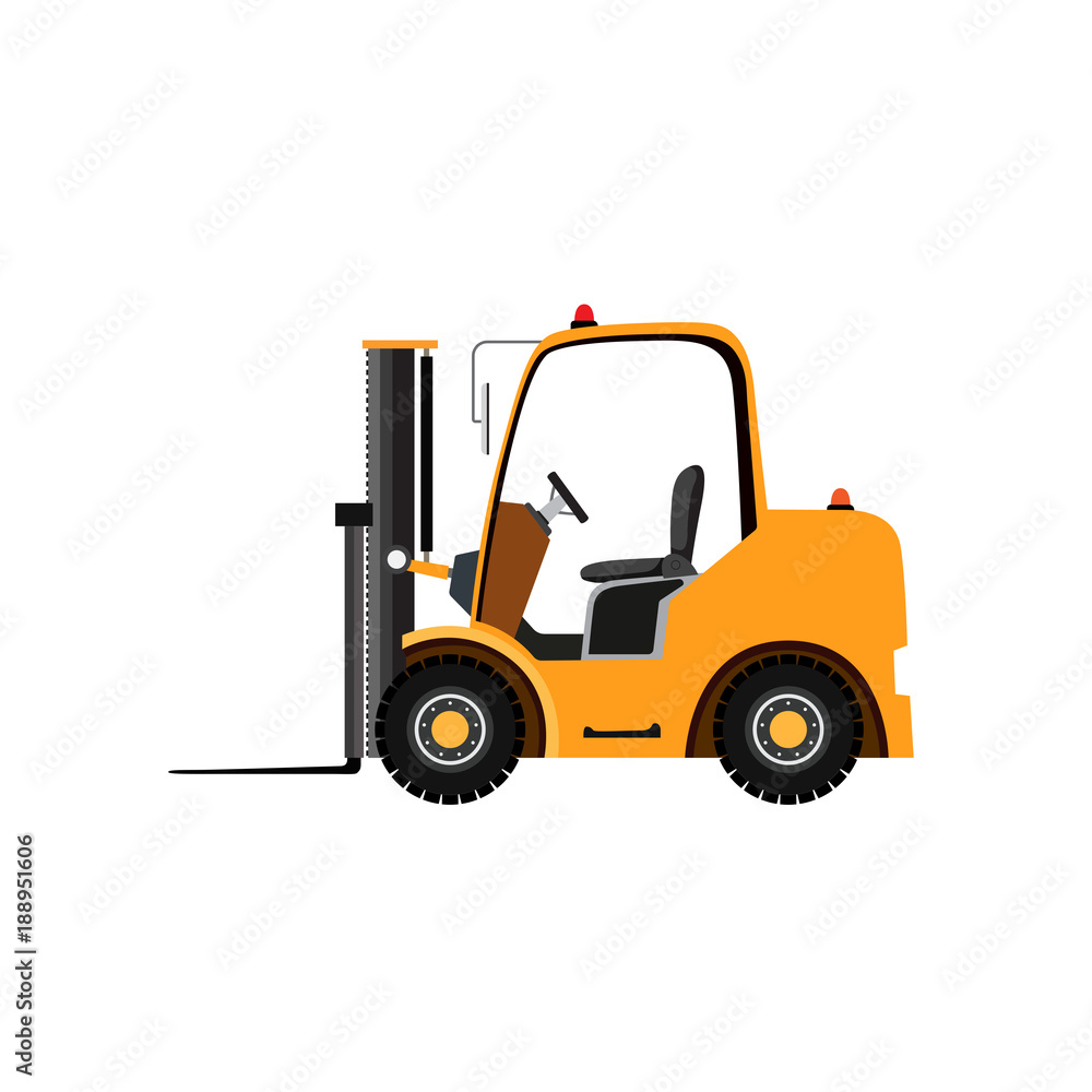 Naklejka premium Yellow forklift truck on white background