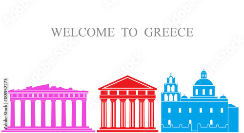 Greece set. Isolated Greece architecture on white background