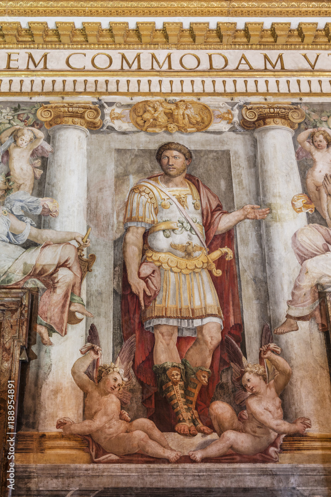 Castel Sant'angelo (Hadrian's mausoleum), the interior, frescos on the wall. Rome, Italy