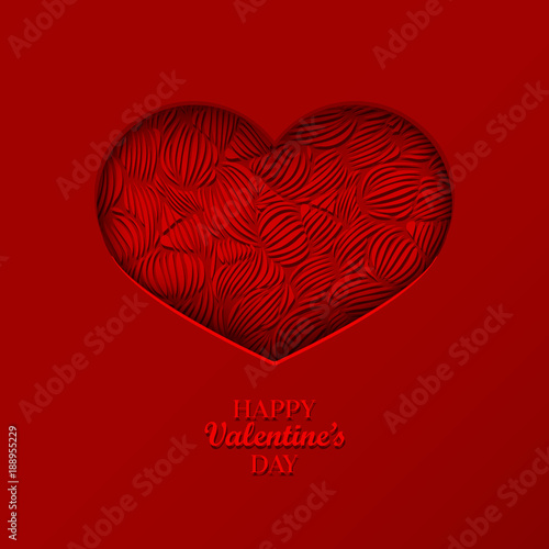 Valentine's day concept background with origami heart shaped frame. 3d paper art heart with wave pattern. Cute love sale banner or greeting card.