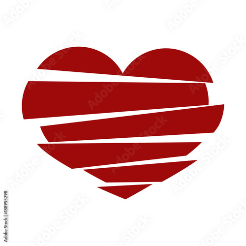 Red Stripes broken heart vector on white background. Could be used as icon, sign, symbol, flag, sticker, badge. 