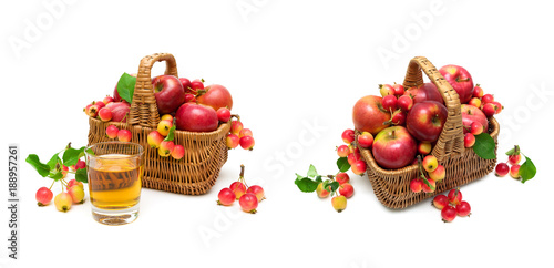 ripe apples in a basket on a white background