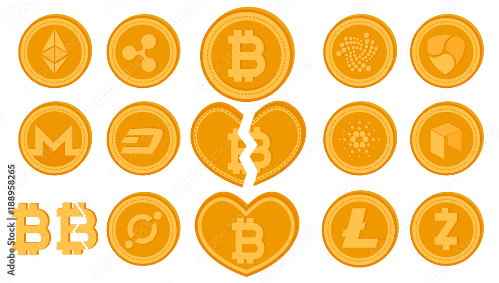 Golden vector divided bitcoin coin. Set of crypto currency logo coins. Cryptocurrency Market Capitalizations concept. Digital virtual money. Illustration of finance sign isolated on white background. Golden vector divided bitcoin coin. Set of crypto currency logo coins. Cryptocurrency Market Capitalizations concept. Digital virtual money. Illustration of finance sign isolated on white background.