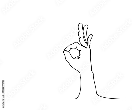 Continuous line drawing. Hand in ok sign on a white isolated background. Vector illustration