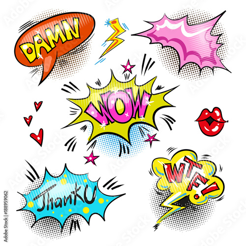 Vector pop art modern patches and speech bubbles