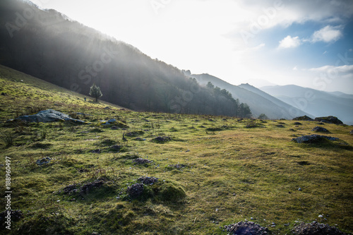 scenic beautiful countryside mountain hiking  landscape in blue sky, basque country, france