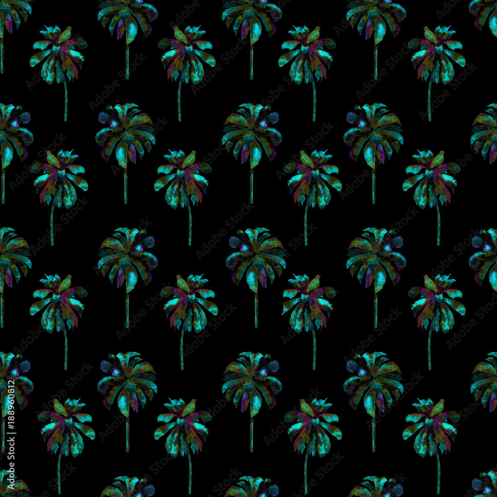 Palm Pattern. Exotic Watercolor Seamless Pattern Palm Pattern. Exotic Watercolor Seamless Pattern