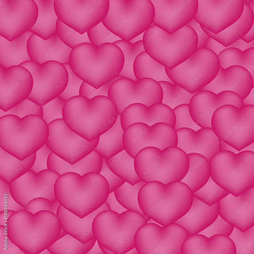 Hot pink hearts 3d background. Valentine’s day shiny greeting card. Romantic vector illustration. Easy to edit design template.