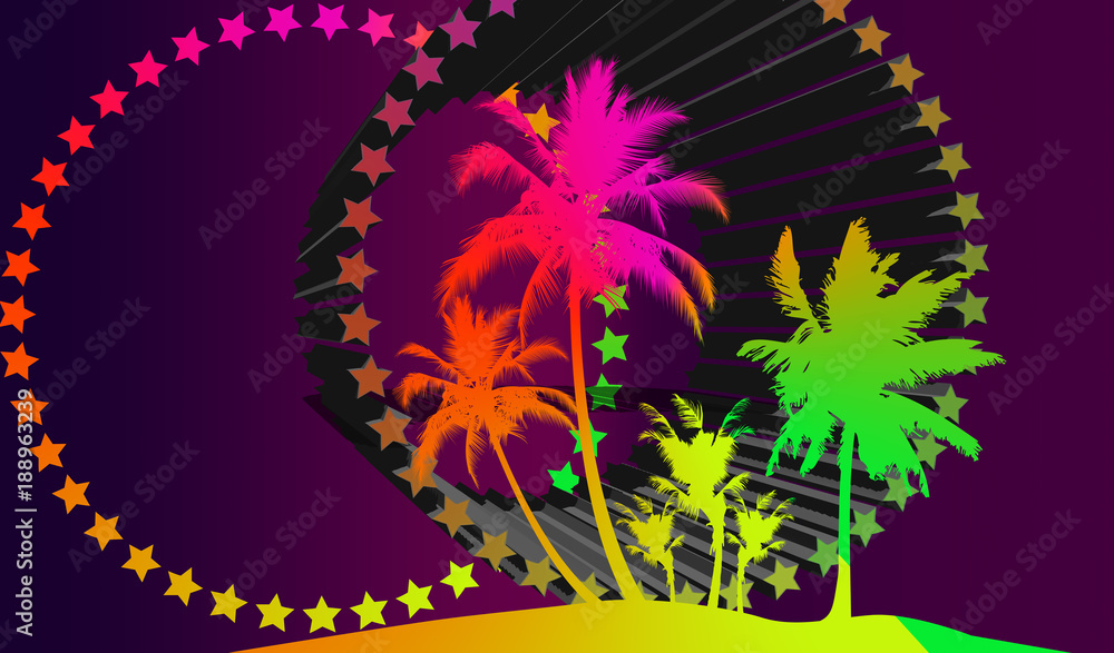 An illustration of palms trees, stars and geometric shapes that can be used for anything