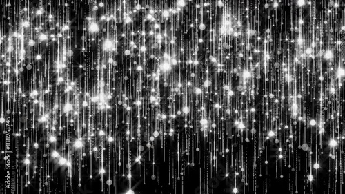 Silver and white glitter particles slow down. Glowing sparkles background. 