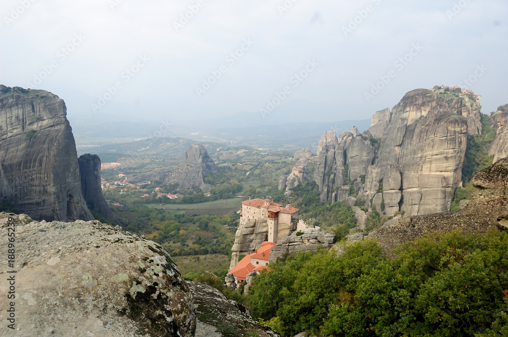 Amazing structure on the rocks. Meteora, Greece/ Orthodox churches the early Christians built on rock that would protect them from  infidels, From travels in Mediterranean