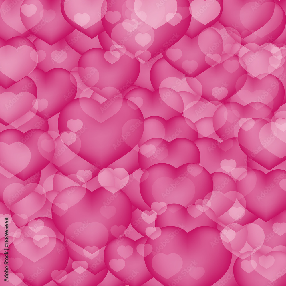 Hot pink hearts 3d background. Valentine’s day shiny greeting card. Romantic vector illustration. Easy to edit design template.
