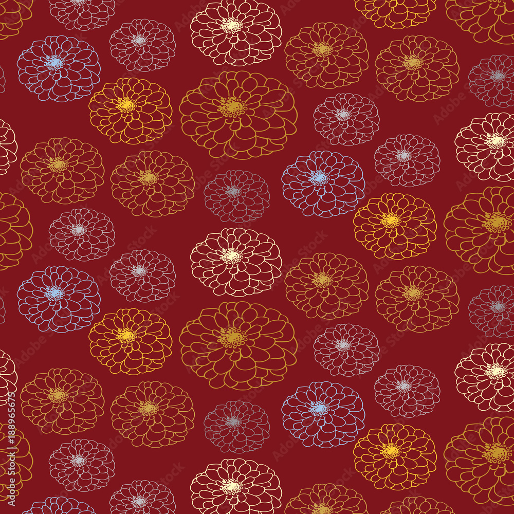Hand drawn floral vector pattern in red, yellow, blue and gray color palette Hand drawn floral vector pattern in red, yellow, blue and gray color palette