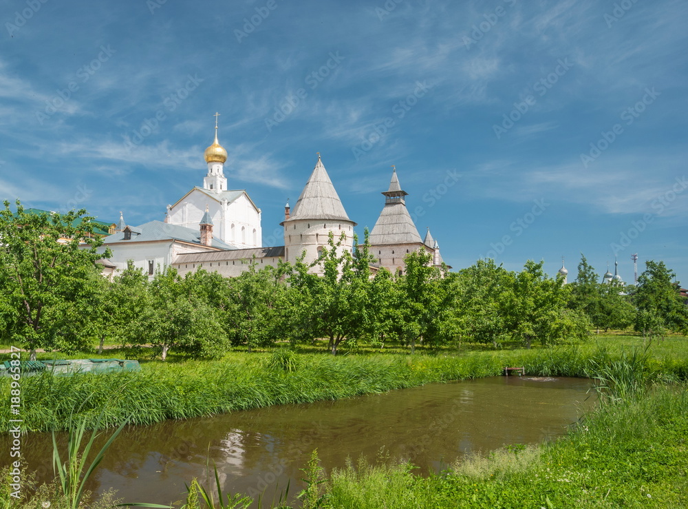 Garden next to the ancient kremlin in the city of Rostov Veliky