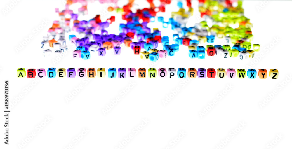 Fototapeta premium English alphabet letters on a white background with a blank spac