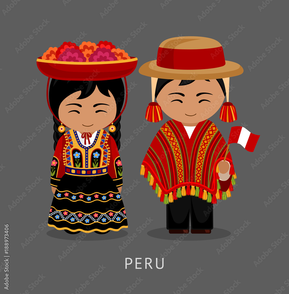 Peruvian in national dress. Man and woman in traditional costume. Travel to  Peru. People. Vector flat illustration. Stock Vector | Adobe Stock